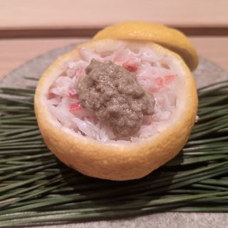 松葉蟹の柚子釜蒸し(わたなべ)