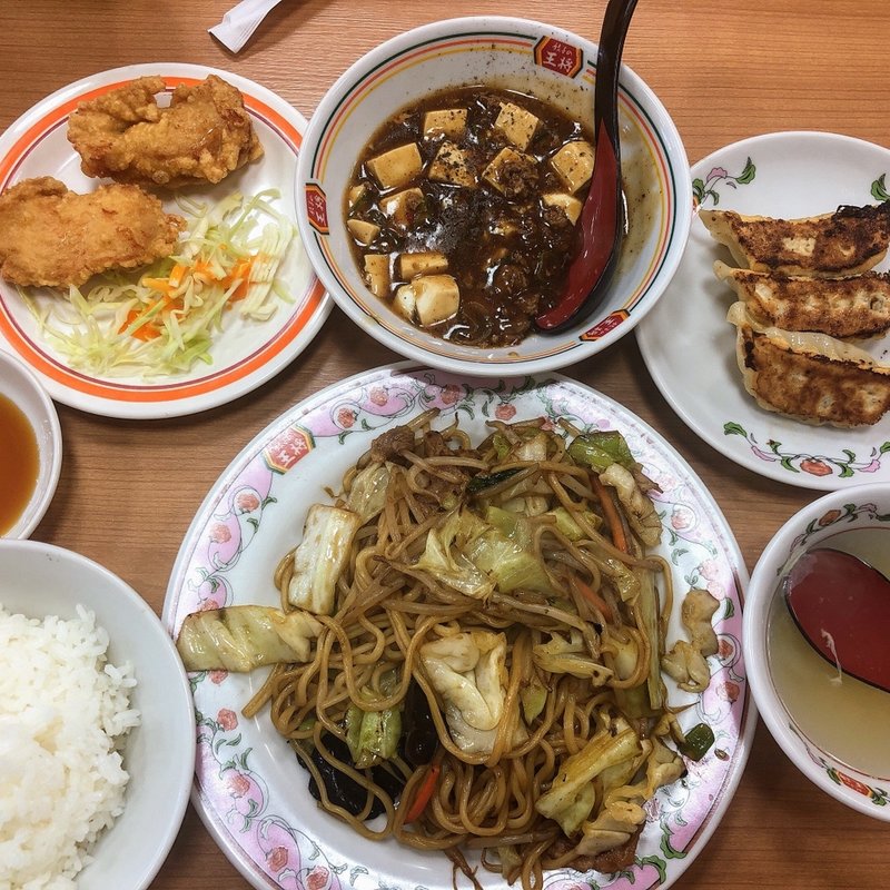 焼そば定食(ジャスト麻婆豆腐 ジャスト餃子)(餃子の王将 近鉄八尾店)