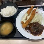 ブラウンソースのハンバーグ＆海老フライ定食