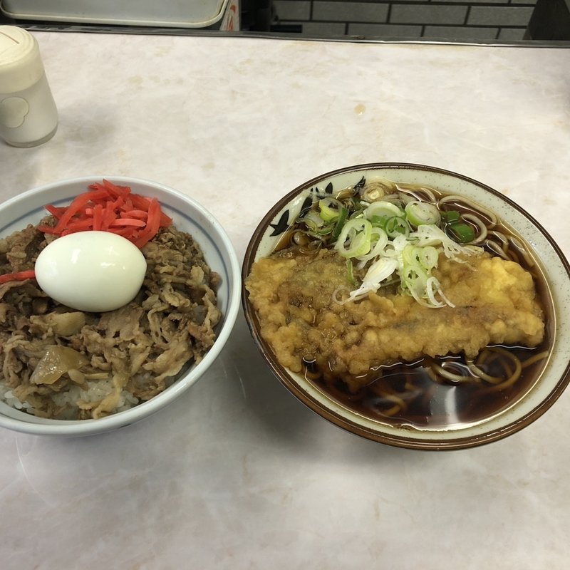 牛丼セット+ゲソ天+ゆで玉子(立喰そば吾妻屋)