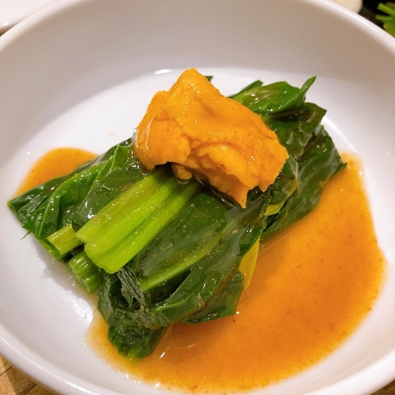 ウニとホウレン草のおひたし(壽ゑ廣餃子)