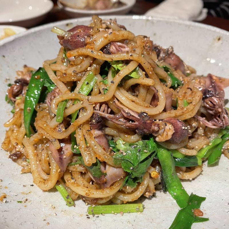 ホタルイカと九条ネギノビーフン(南方中華料理 南三)