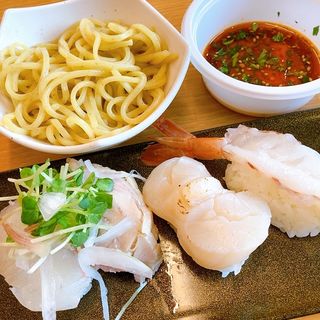 名物ダレで食べる寿司4種と〆の麺(スシロー 広島古市店 )