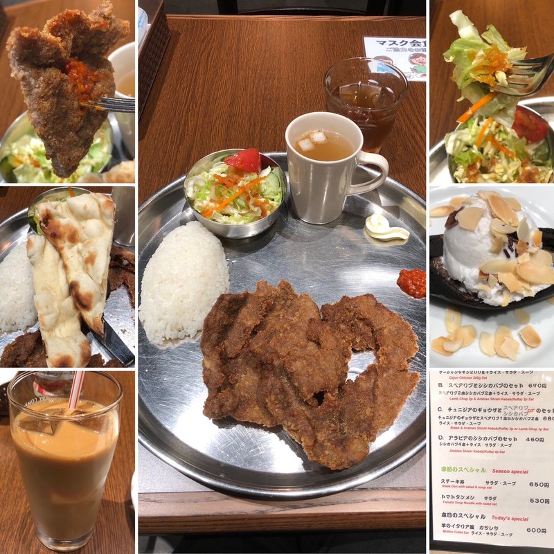 羊のイタリア風カツレツにチコリのコーヒーと焼きバナナのデザート(BISTROひつじや代々木本店)