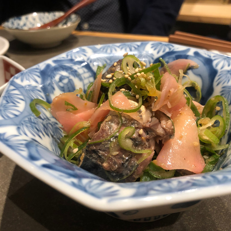 鯖とガリのさっぱり胡麻和え(モツ酒場 kogane （こがね）)