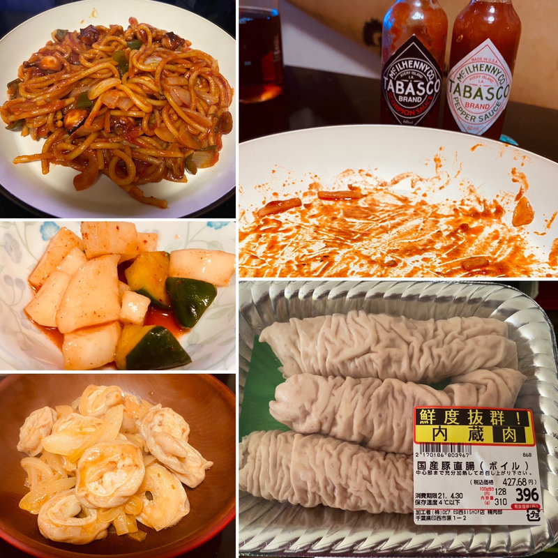 ナポリタン&直腸味噌&キムチ(自宅)