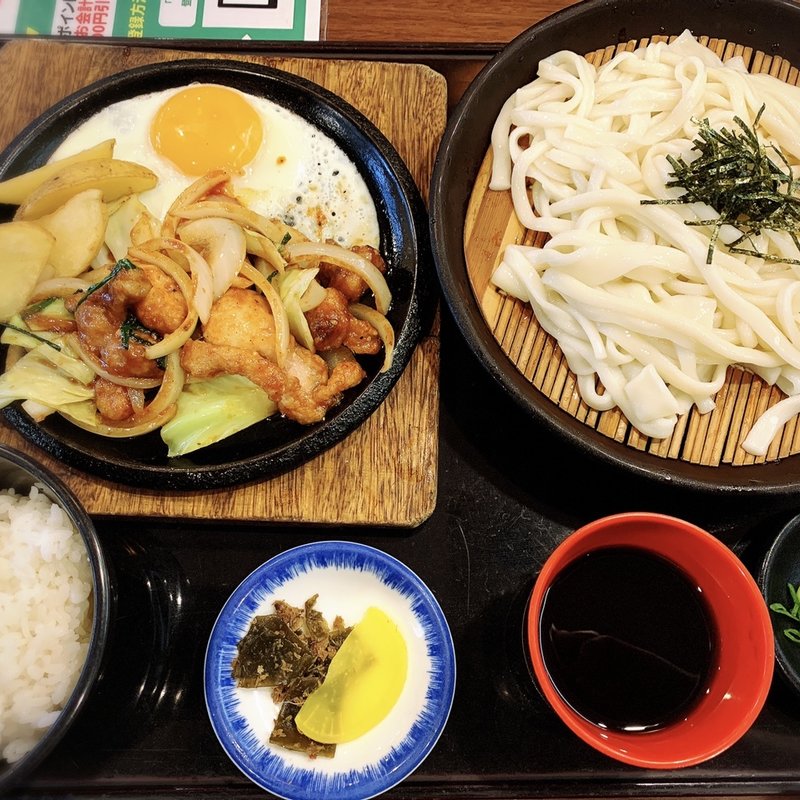 地鶏みそ鉄板定食＋ざるうどん(きねや 原田店)