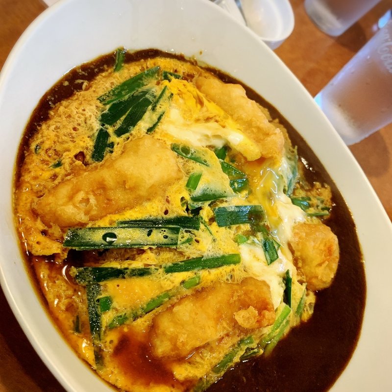 鶏天とにらの卵とじカレー丼(カレーの二重丸  大野城店)