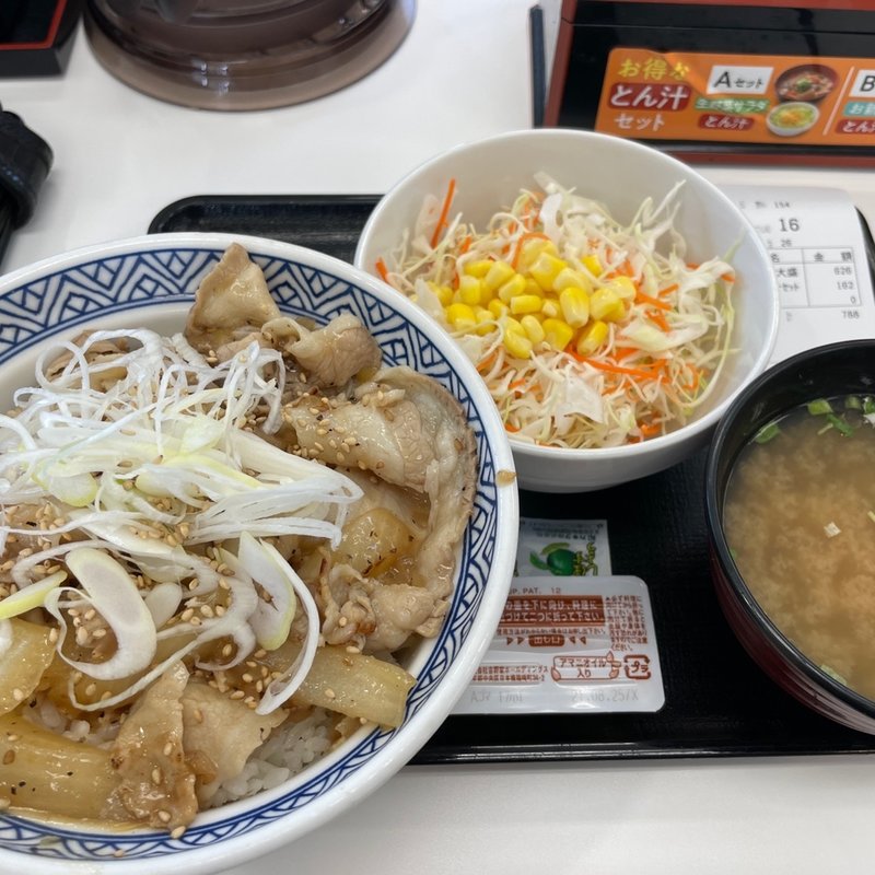 ねぎ塩豚丼Aセット(吉野家 新４号線上三川店 )