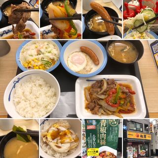 青椒肉絲定食　目玉焼き&ソーセージ(（株）松屋フーズ　東中野店)