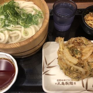 釜揚げうどん　かき揚げ(丸亀製麺　上野)