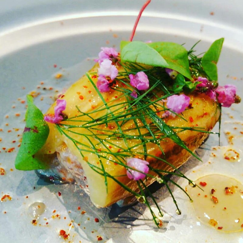 ランチコースB 前菜 焼きナスのお浸しと初ガツオのタルタル カラマンシーのヴィネグレット(A LA CIVETTE)