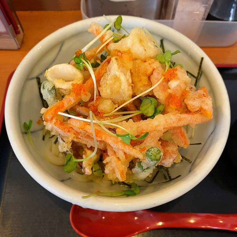 海鮮かき揚げぶっかけうどん(花は咲く 新中野本店)
