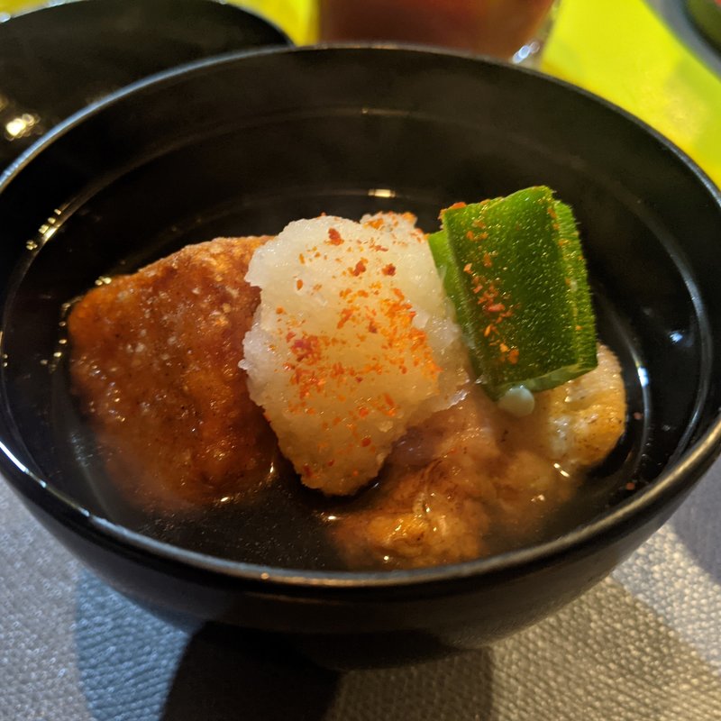 鶏とトウモロコシ豆腐の揚げ出し(立呑み とだか)