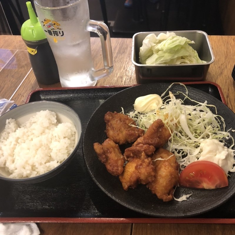 唐揚げ定食　with 無限レモンサワー(串かつ でんがな 姫路店)
