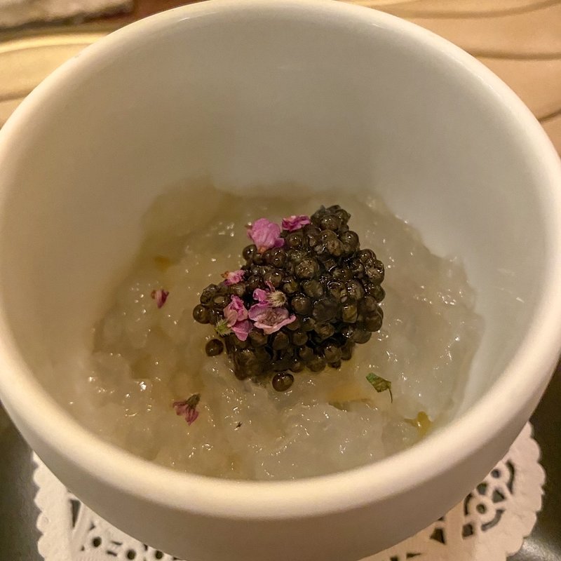 蛤の出汁のジュレと焼き茄子(ル･マロニエ)