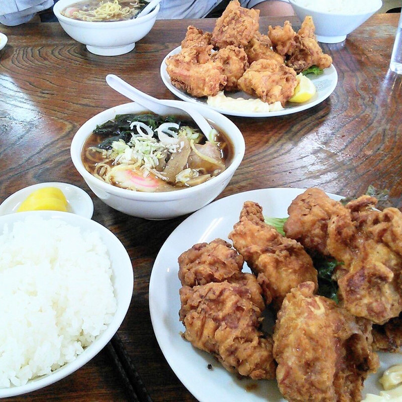 から揚げ定食小ラーメンセット(大進亭)