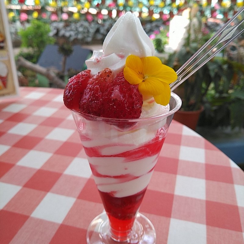 エディブルフラワーパフェ(花と泉の公園 ベゴニア館 喫茶コーナー)