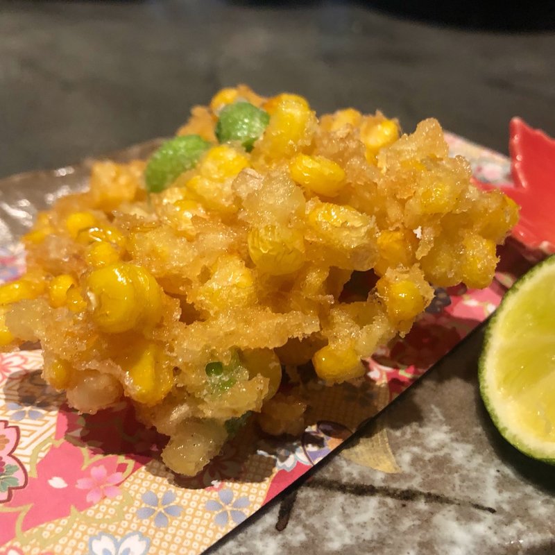 とうもろこしと新生姜のかき揚げ(オ山ノ活惚レ)