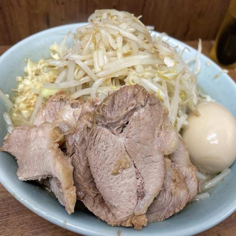 小ラーメン野菜大蒜辛め味玉子トッピング(ラーメン二郎 池袋東口店 （らーめんじろう）)