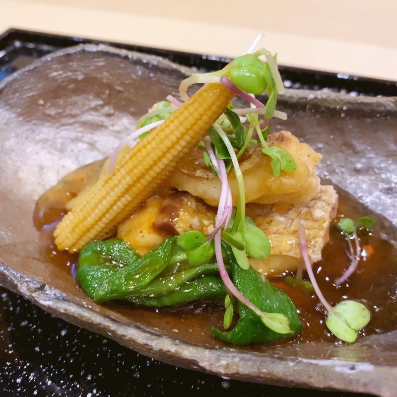 賀茂茄子と天然鯛(割烹たけだ)