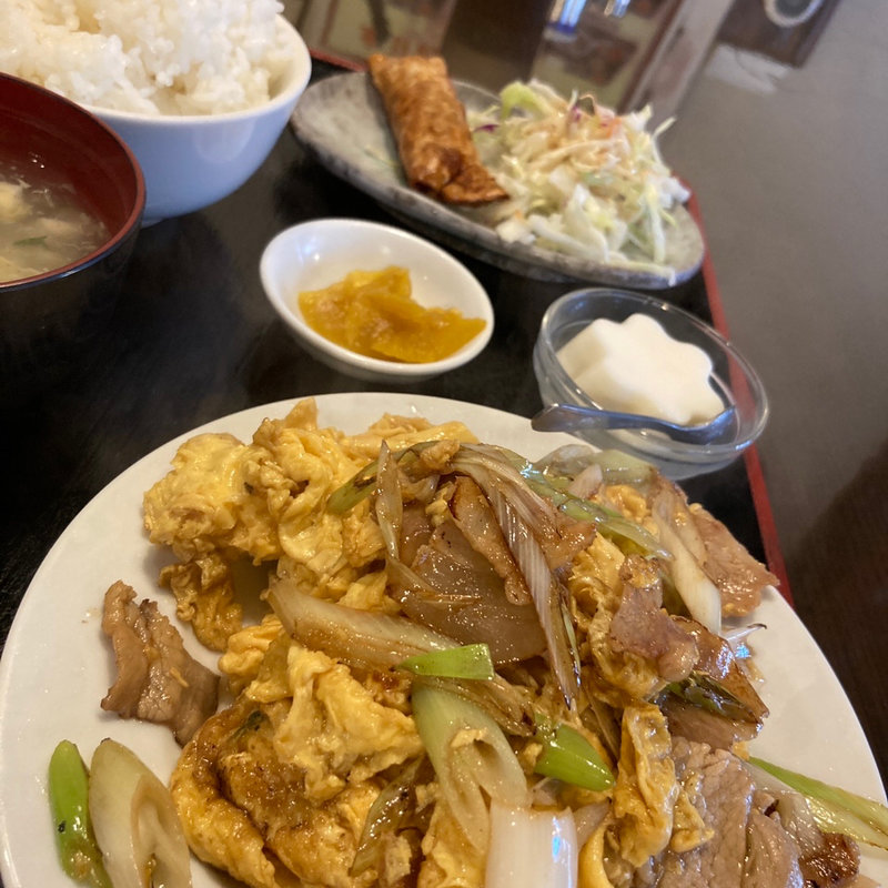 長ネギと豚肉玉子炒め定食(楽楽一番)