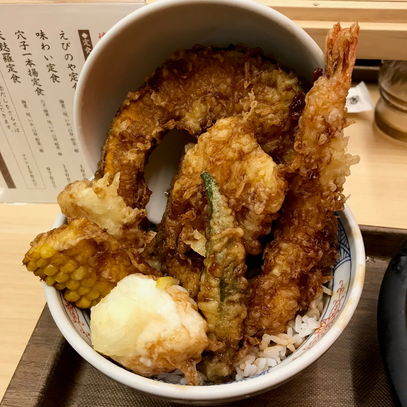 鶏天と夏野菜天丼（ざるそば変更）(えびのや サカエチカ店)