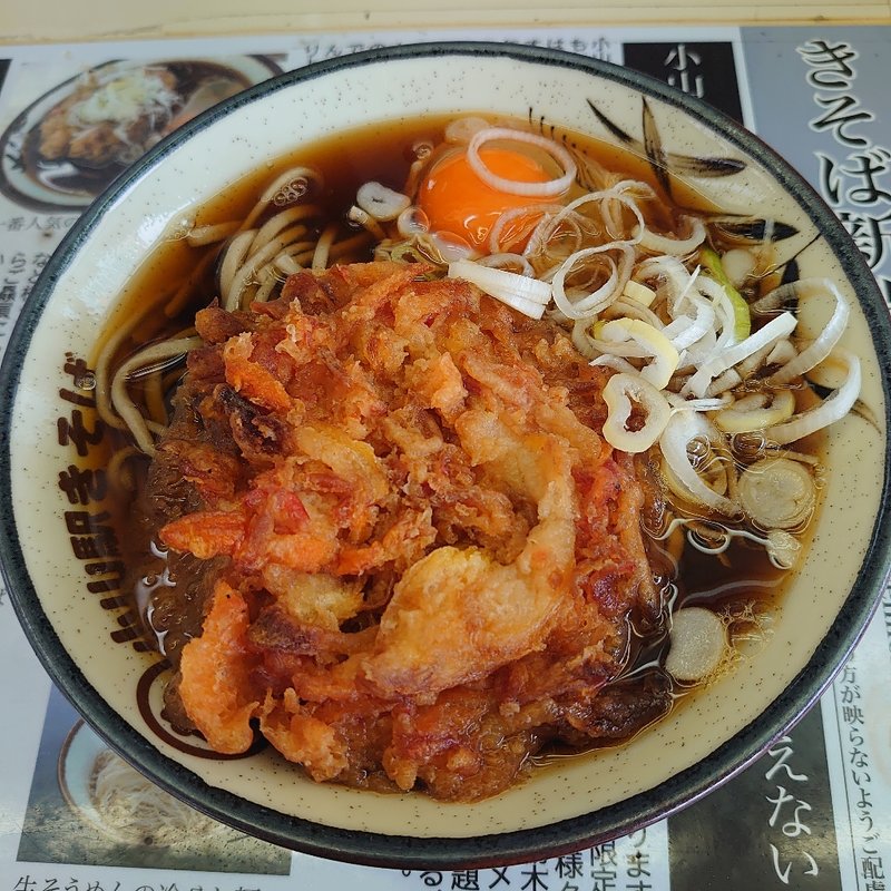 天ぷらそば＋生卵＋替え玉(きそば 宇都宮線ホーム )