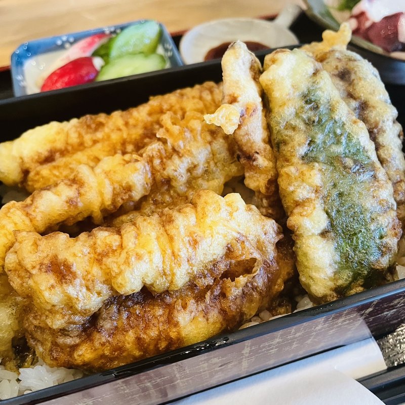 穴子天重 刺身付(千ふじ)