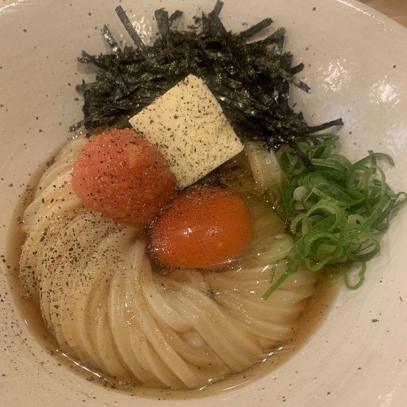 釜玉明太有明のり(うどん屋 新堀)