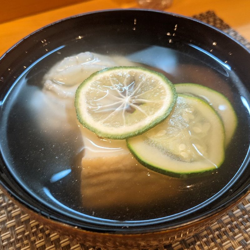 スズキの葛たたきのお椀(割烹　船生 )