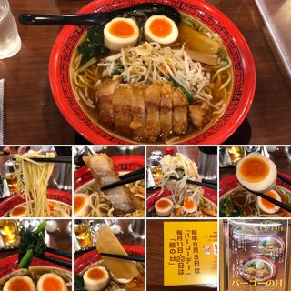 排骨拉麺　味玉　野菜(万世拉麺 新宿西口店)