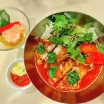 盛岡冷麺 サルサチキンのトマトスープ＋紅ずわい蟹のコンソメジュレ