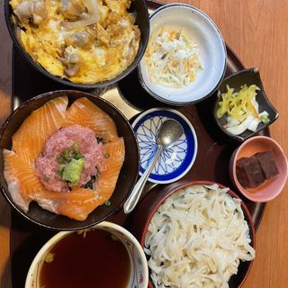 トリプルセット　サーモンとネギトロ丼と親子丼　小うどんセット(海山亭いっちょう 久喜店)