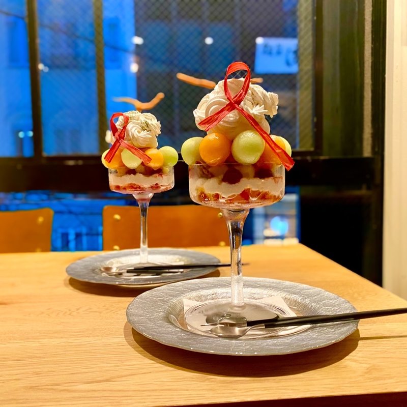 メロン玉、水引きかけて、お中元(夜パフェ専門店 パフェテリア パル心斎橋)