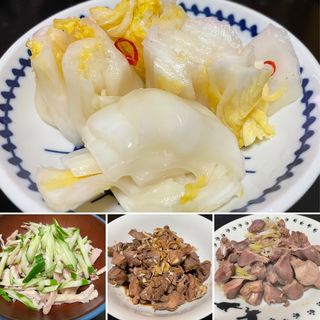 白菜浅漬け&砂肝2品&鶏皮ぽん酢(自宅)