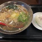 あさりバター蕎麦とおにぎり(かすうどん大福)
