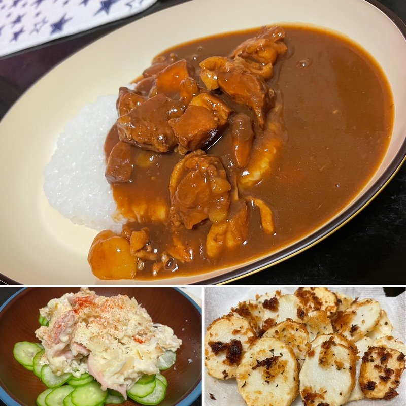 チキンカレー&ポテトサラダ(自宅)