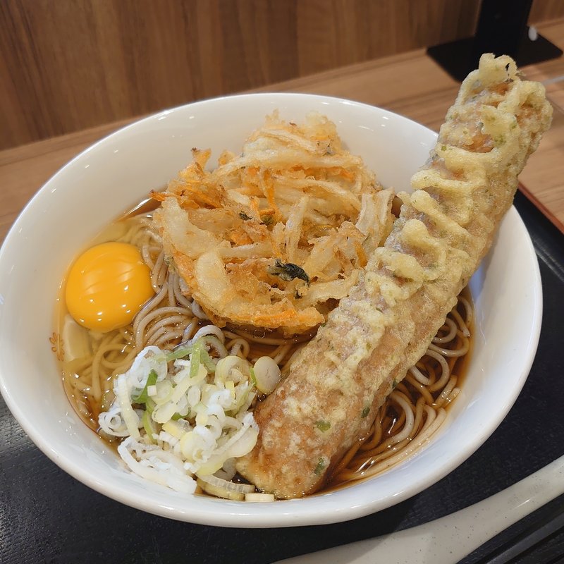 かき揚げ天玉そば＋ちくわ天＋大盛り(いろり庵きらく 守谷店)