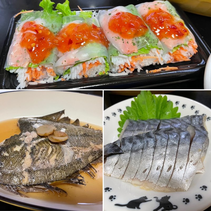 カレイの煮付け(〆鯖と生春巻き)(自宅)