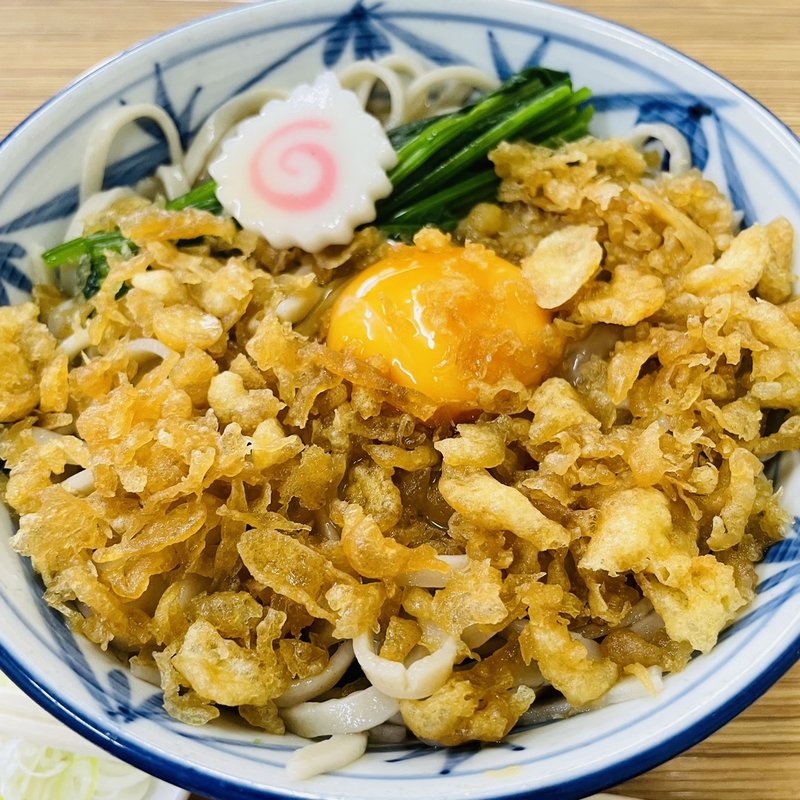 冷やしたぬきそば大&生玉子(翁そば)