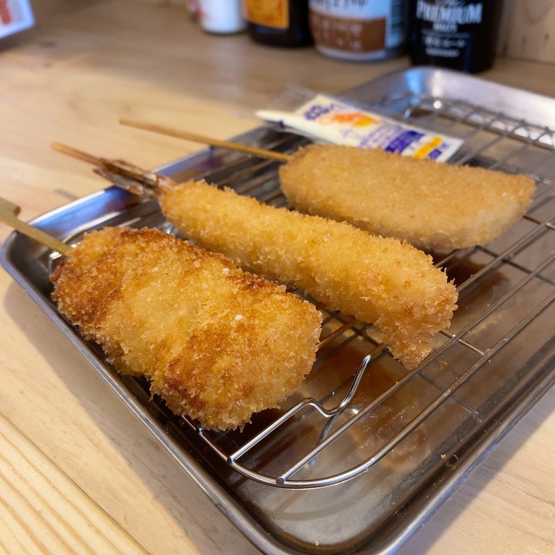 串カツ豚、海老、ハムカツ(串カツ田中 千種店)