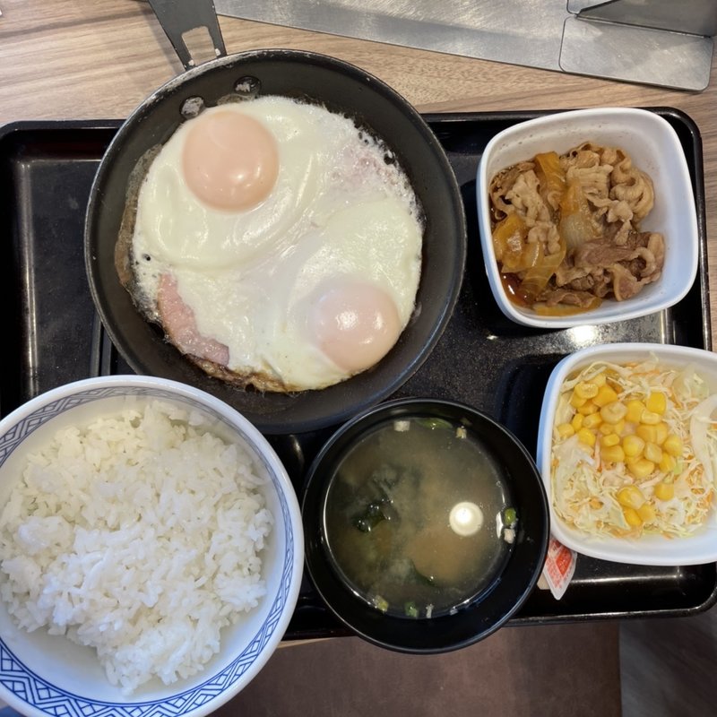Wハムエッグ牛小鉢定食(吉野家 玉江橋線塚口店)