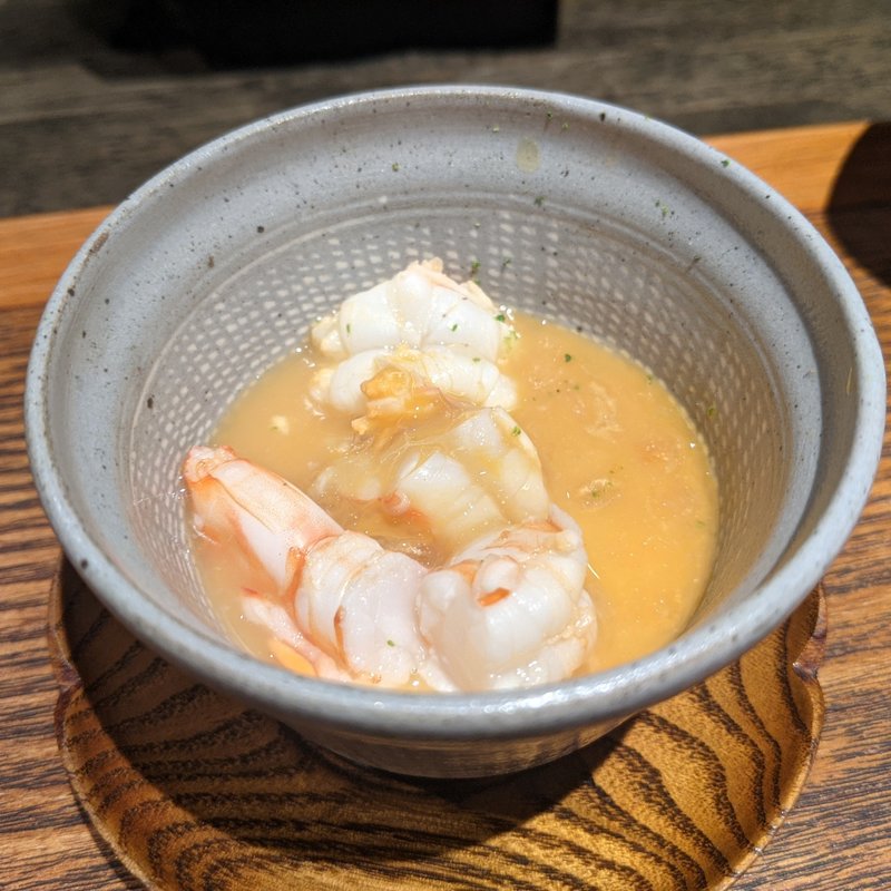 豆乳茶碗蒸し、車海老、このわた(松陰鶴水)