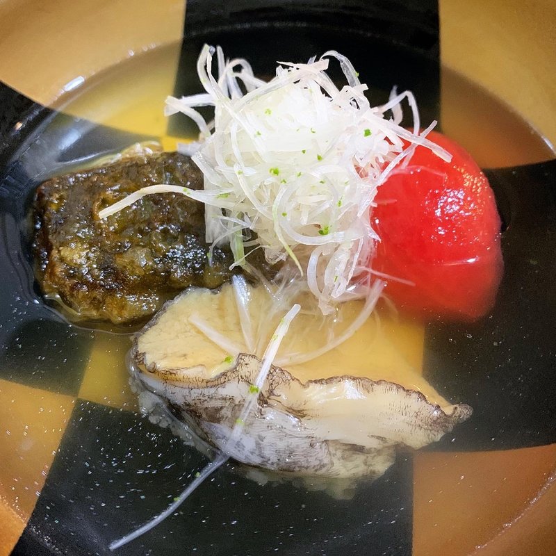 鮑肝豆腐とトマトのお椀(立呑み とだか)