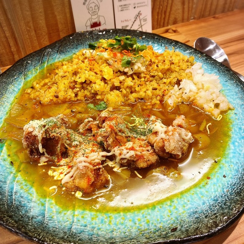 グラナパダーノキーマ・大根と白ネギとしめじの清淡鰹出汁カレー・三元豚ロースにスパイスマンゴー酸ソース・鰹出汁のターメリック炒飯(間借りdeスパイス ヤノカレー)