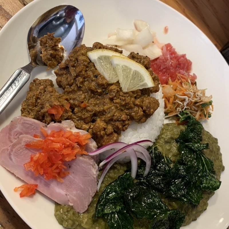 熟成豆味噌の豚キーマとモロヘイヤの豆カレー(さぼてん食堂 )