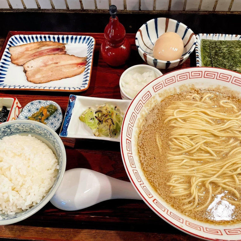 鯖定食　トリュフ煮卵(炭火焼濃厚中華そば　倫道)