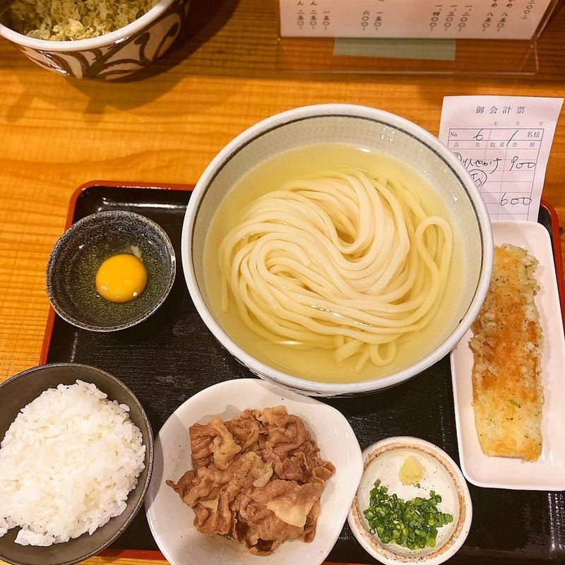 お昼のセット（ひやかけ・卵かけご飯・肉追加）(うどん処 重己)