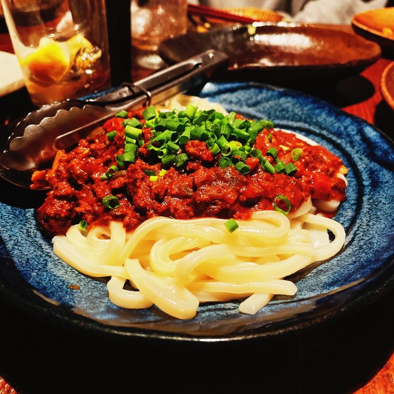 釜揚げキーマカレーうどん(博多やさい巻き串屋ねじけもん自由が丘別邸)